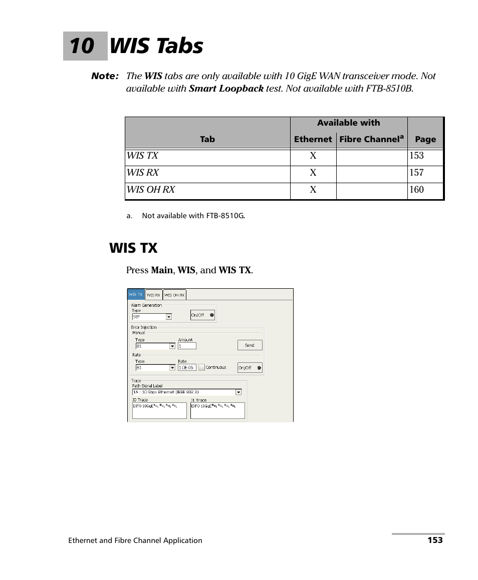 10 wis tabs, Wis tx | EXFO FTB-8500 Series for FTB-200 User Manual | Page 167 / 513