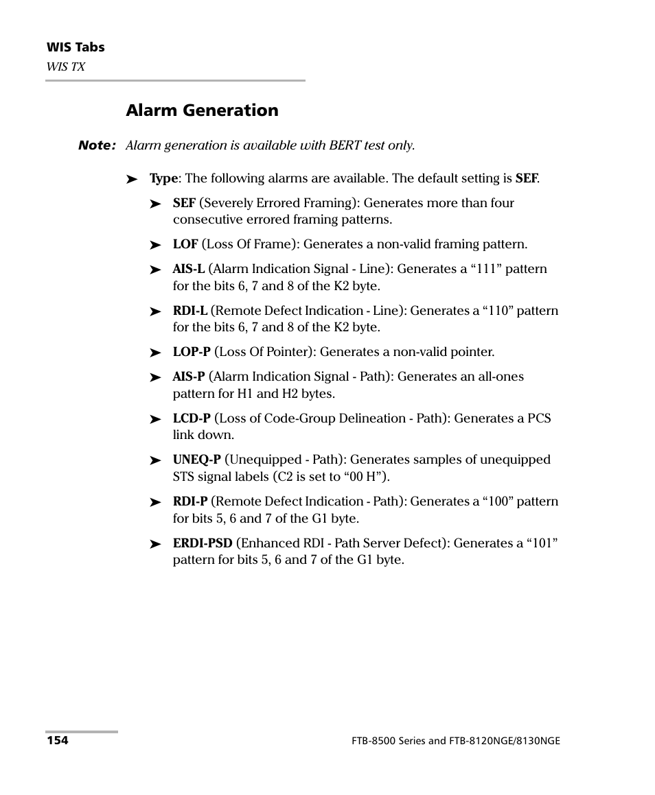 Alarm generation | EXFO FTB-8500 Series for FTB-200 User Manual | Page 168 / 513