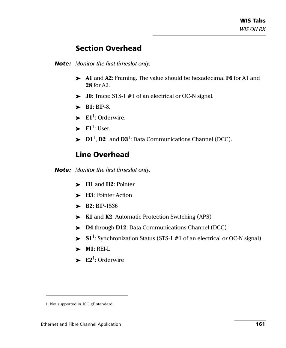 Section overhead, Line overhead | EXFO FTB-8500 Series for FTB-200 User Manual | Page 175 / 513