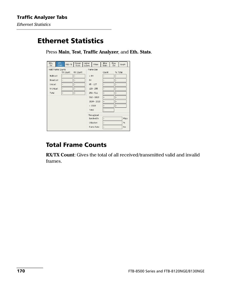Ethernet statistics, Total frame counts | EXFO FTB-8500 Series for FTB-200 User Manual | Page 184 / 513