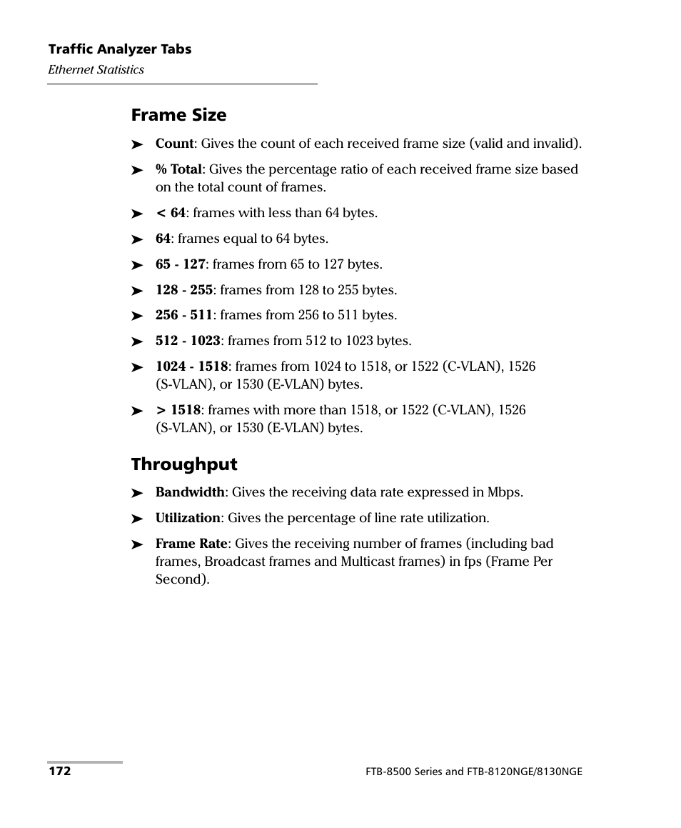 Frame size, Throughput | EXFO FTB-8500 Series for FTB-200 User Manual | Page 186 / 513