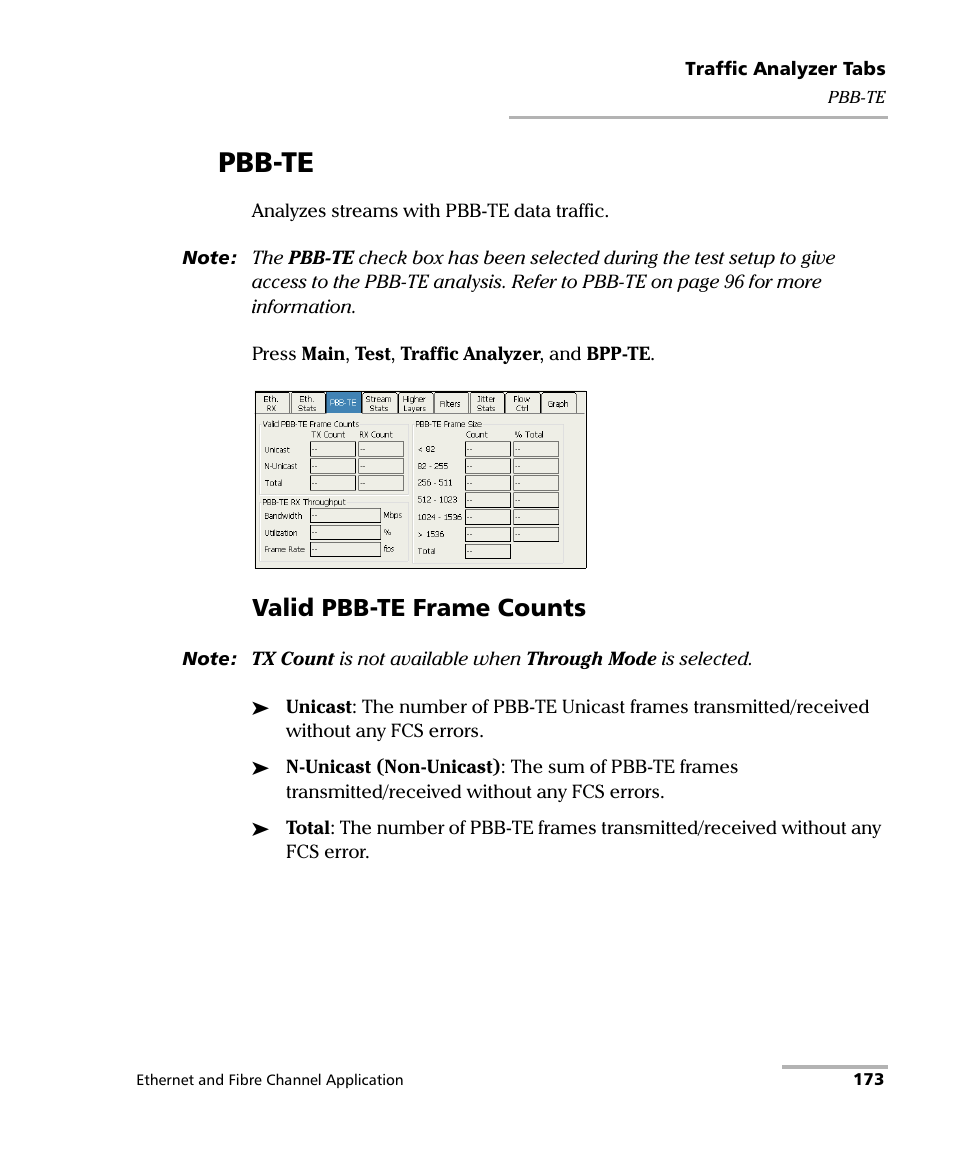 Pbb-te, Valid pbb-te frame counts | EXFO FTB-8500 Series for FTB-200 User Manual | Page 187 / 513