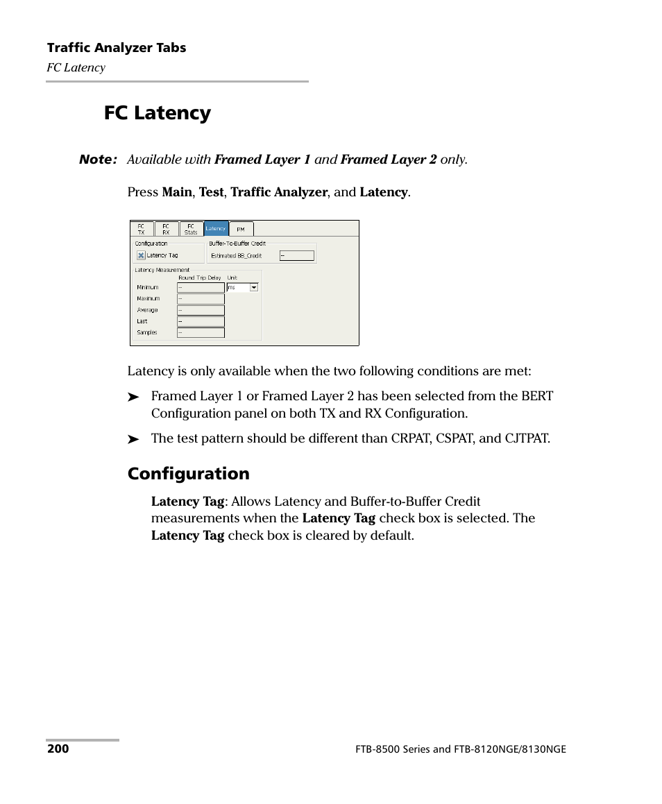 Fc latency, Configuration | EXFO FTB-8500 Series for FTB-200 User Manual | Page 214 / 513