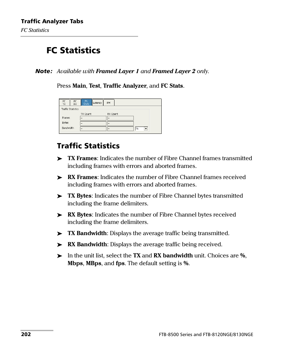 Fc statistics, Traffic statistics | EXFO FTB-8500 Series for FTB-200 User Manual | Page 216 / 513