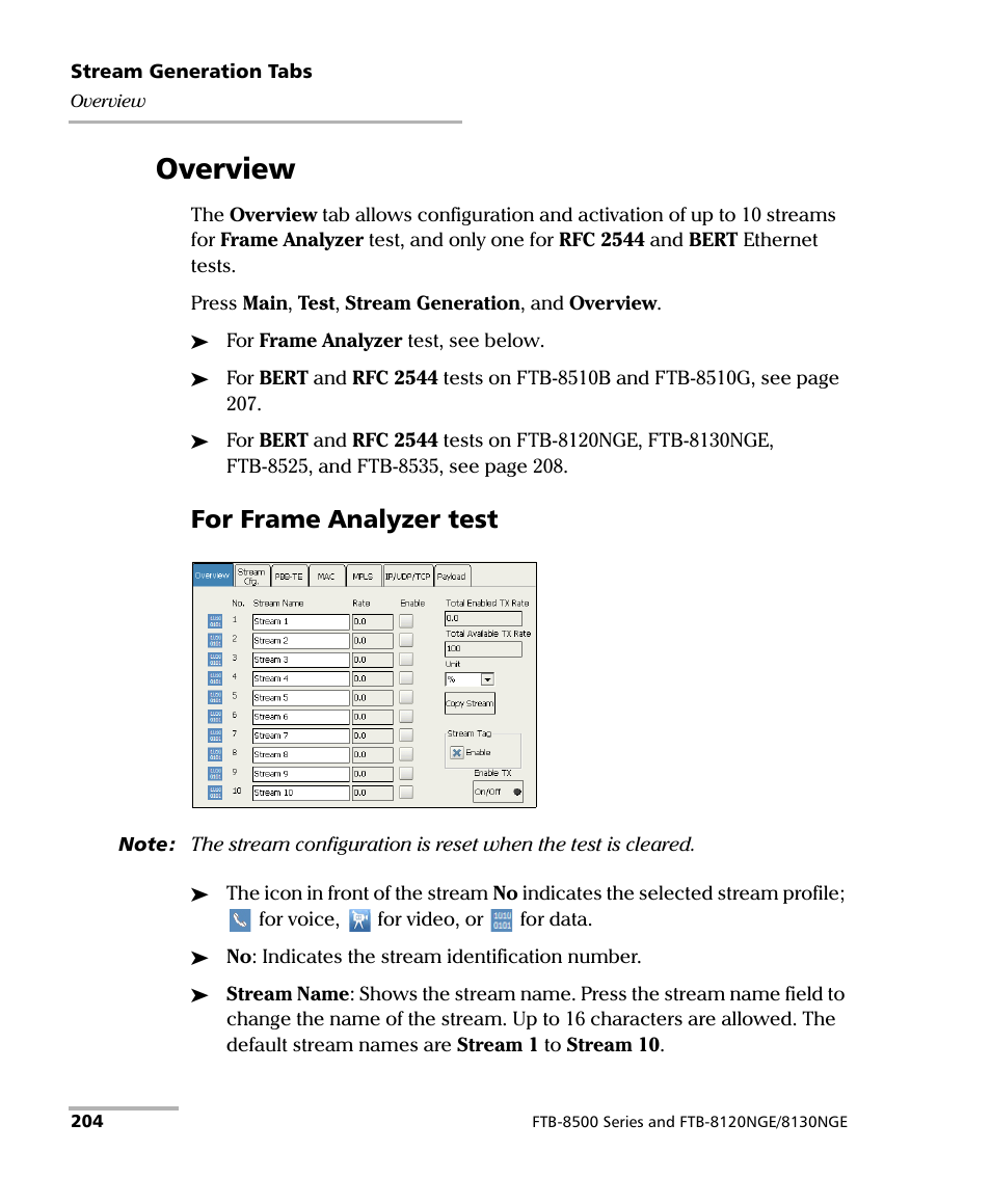 Overview, For frame analyzer test | EXFO FTB-8500 Series for FTB-200 User Manual | Page 218 / 513