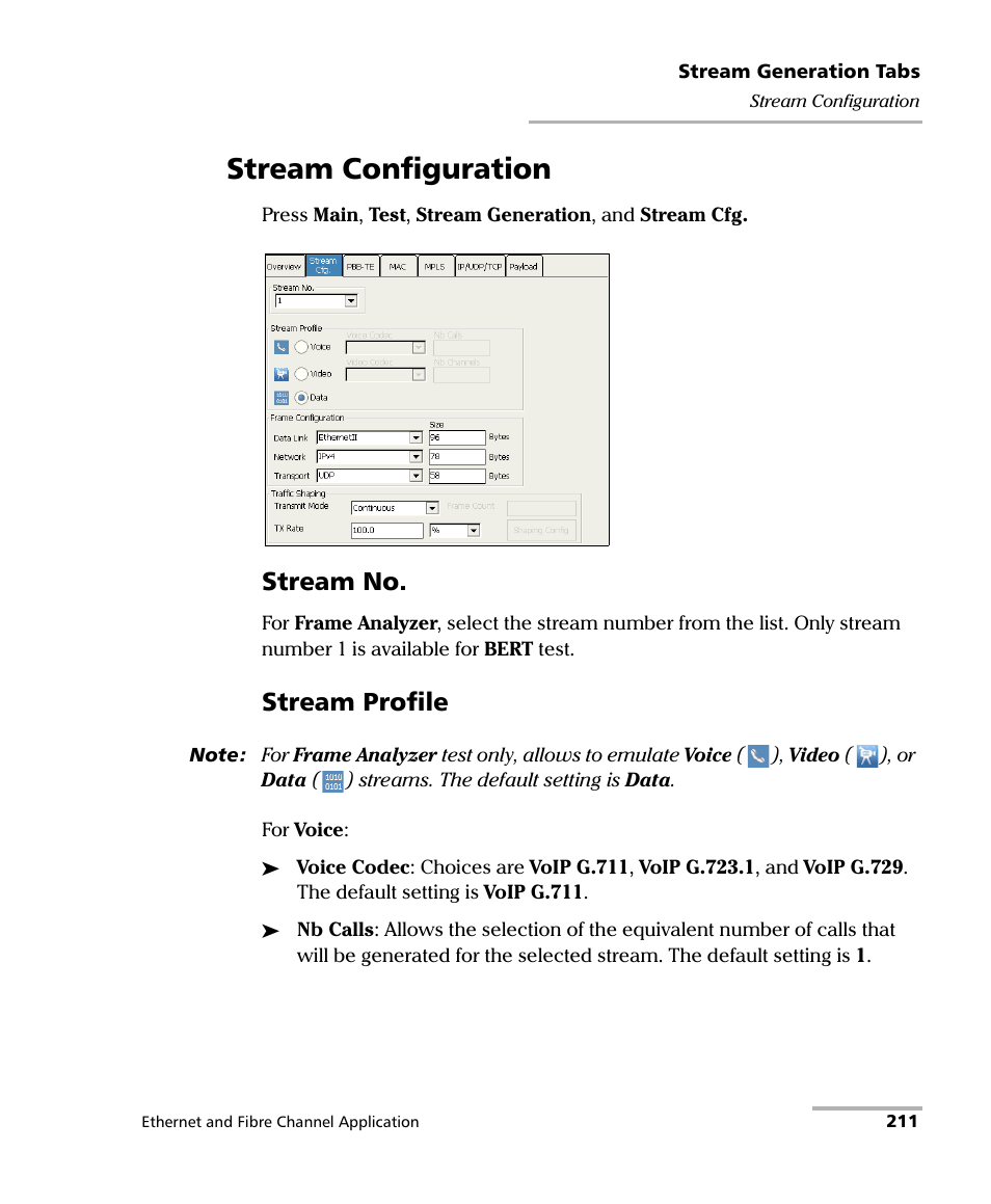 Stream configuration, Stream no, Stream profile | EXFO FTB-8500 Series for FTB-200 User Manual | Page 225 / 513