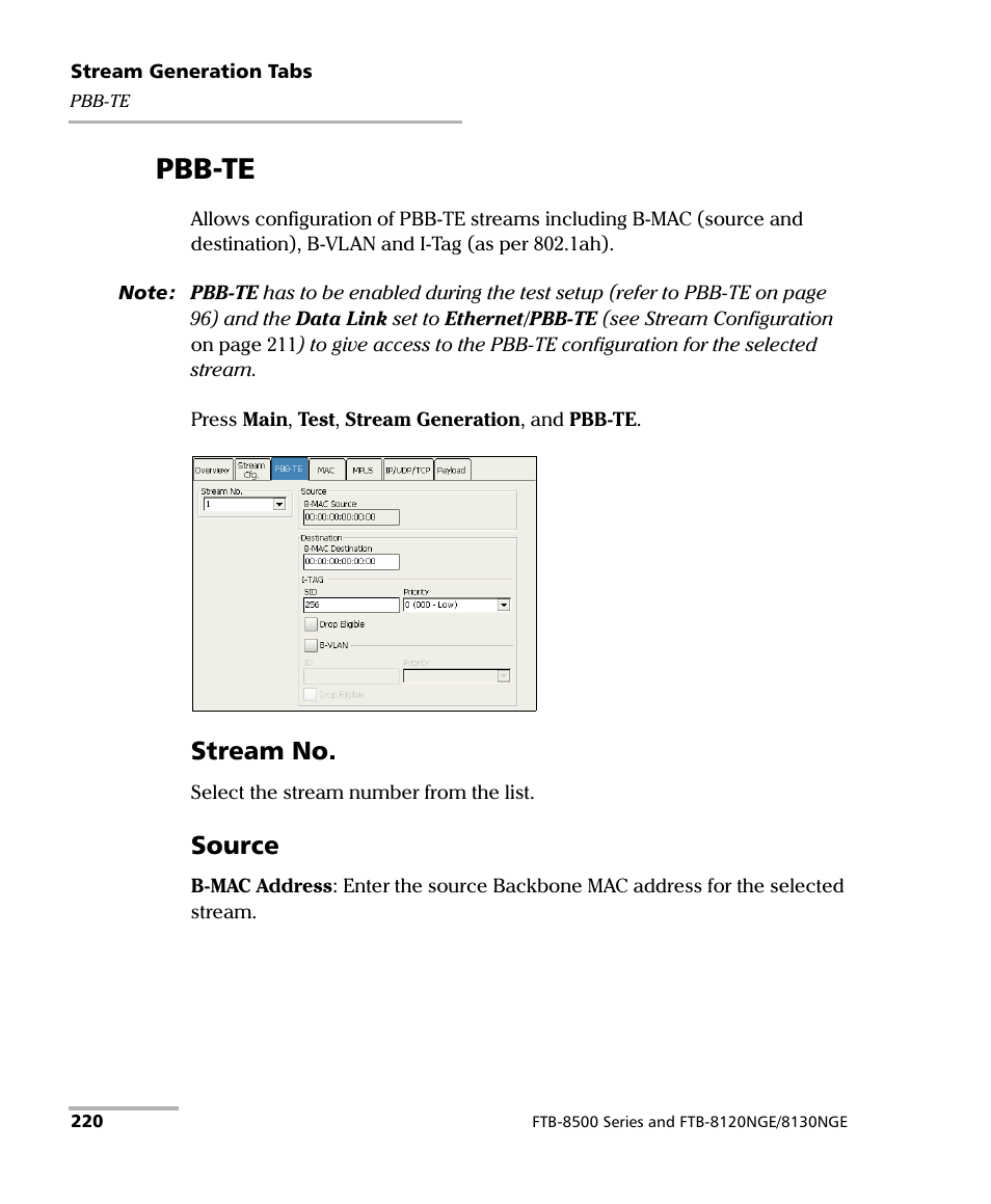 Pbb-te, Stream no, Source | EXFO FTB-8500 Series for FTB-200 User Manual | Page 234 / 513
