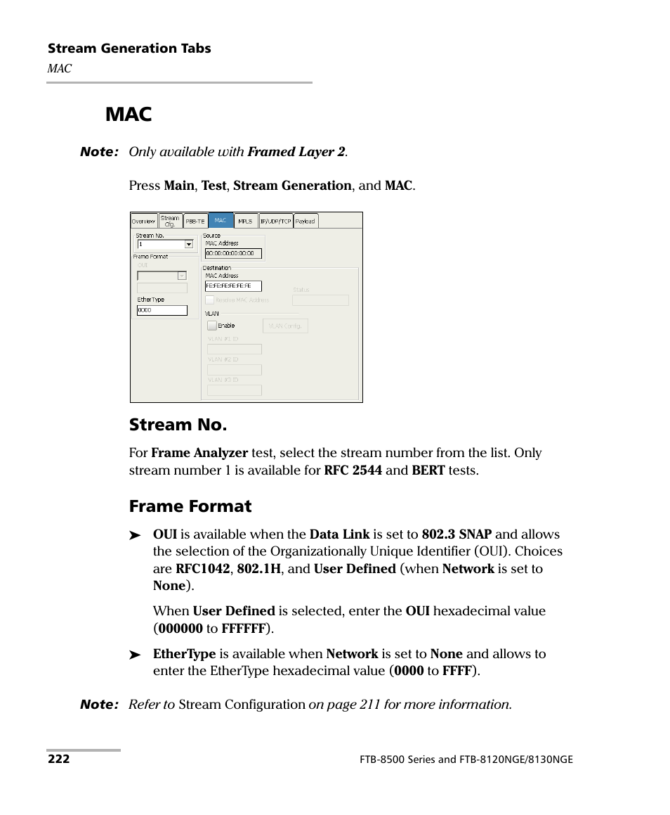 Stream no, Frame format | EXFO FTB-8500 Series for FTB-200 User Manual | Page 236 / 513