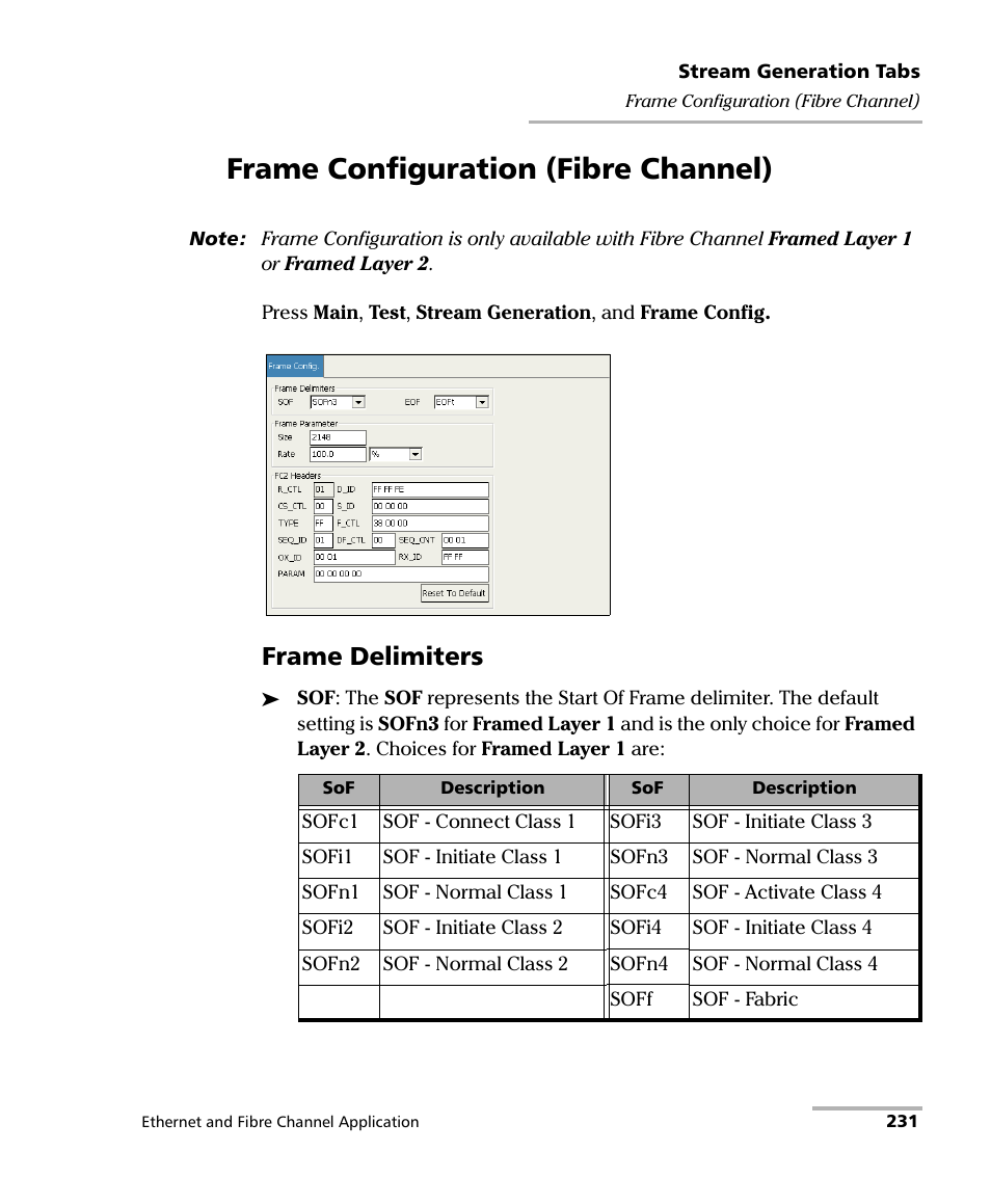 Frame configuration (fibre channel), Frame delimiters | EXFO FTB-8500 Series for FTB-200 User Manual | Page 245 / 513