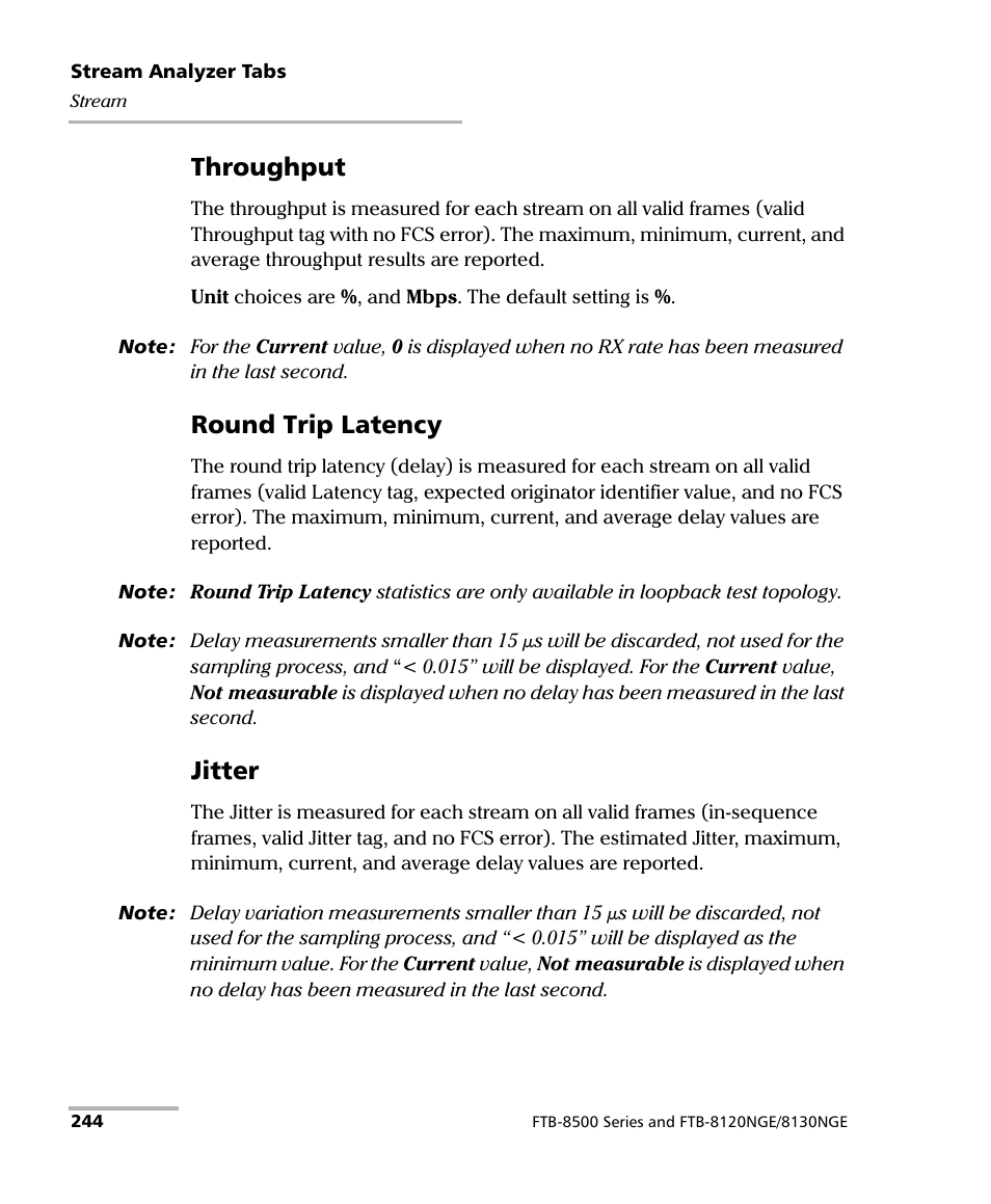 Throughput, Round trip latency, Jitter | EXFO FTB-8500 Series for FTB-200 User Manual | Page 258 / 513