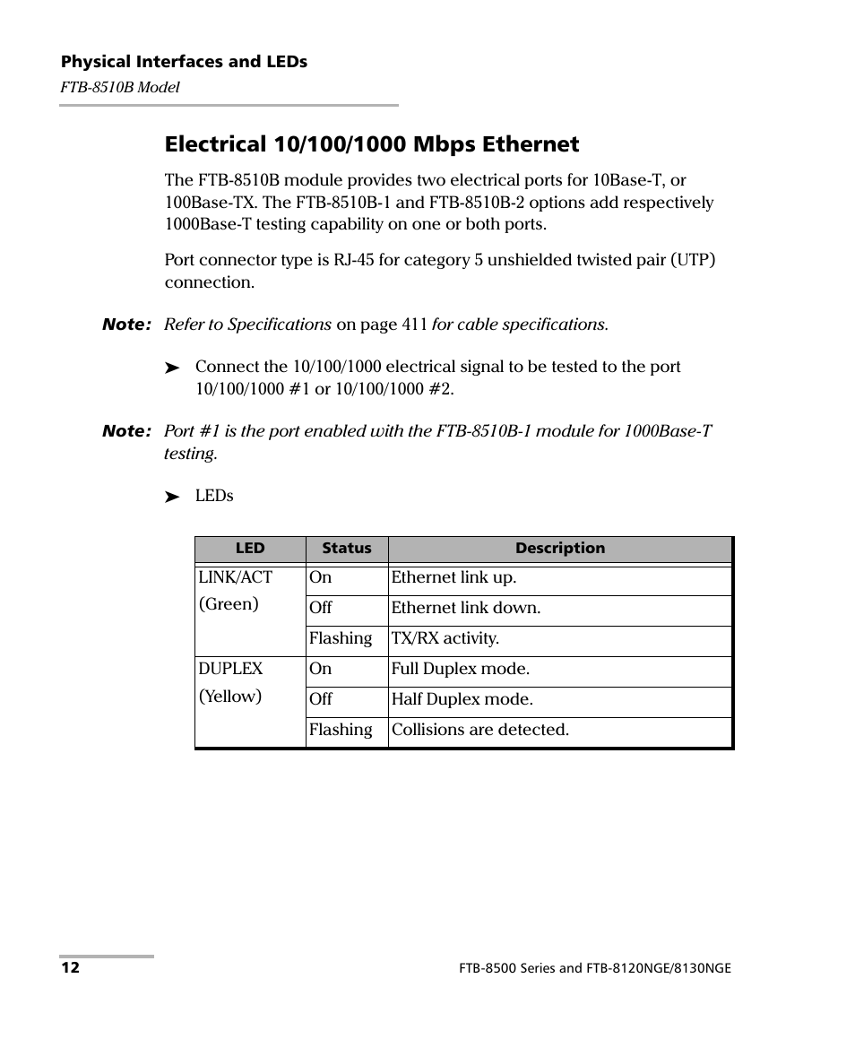 Electrical 10/100/1000 mbps ethernet | EXFO FTB-8500 Series for FTB-200 User Manual | Page 26 / 513