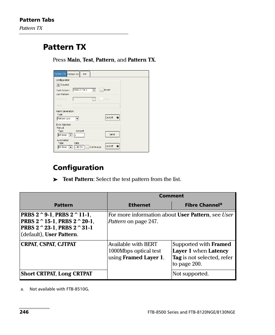 Pattern tx, Configuration | EXFO FTB-8500 Series for FTB-200 User Manual | Page 260 / 513