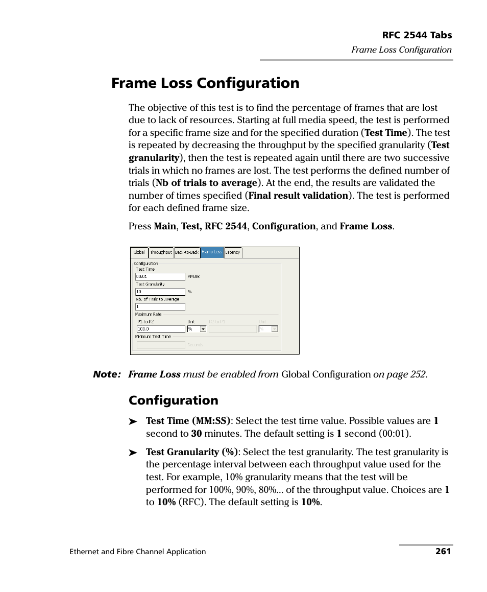 Frame loss configuration, Configuration | EXFO FTB-8500 Series for FTB-200 User Manual | Page 275 / 513