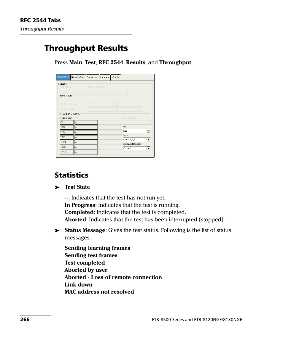 Throughput results, Statistics | EXFO FTB-8500 Series for FTB-200 User Manual | Page 280 / 513