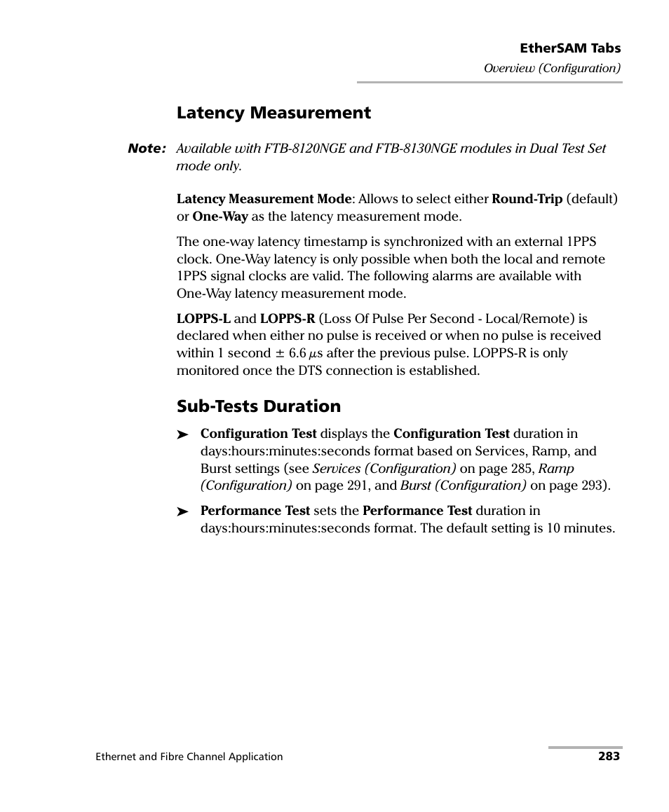 Latency measurement, Sub-tests duration | EXFO FTB-8500 Series for FTB-200 User Manual | Page 297 / 513