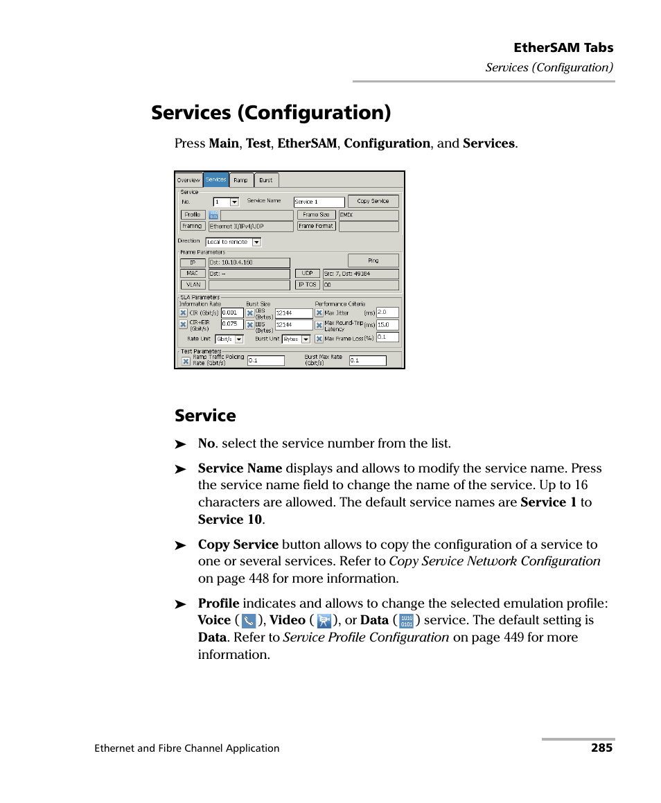 Services (configuration), Service | EXFO FTB-8500 Series for FTB-200 User Manual | Page 299 / 513