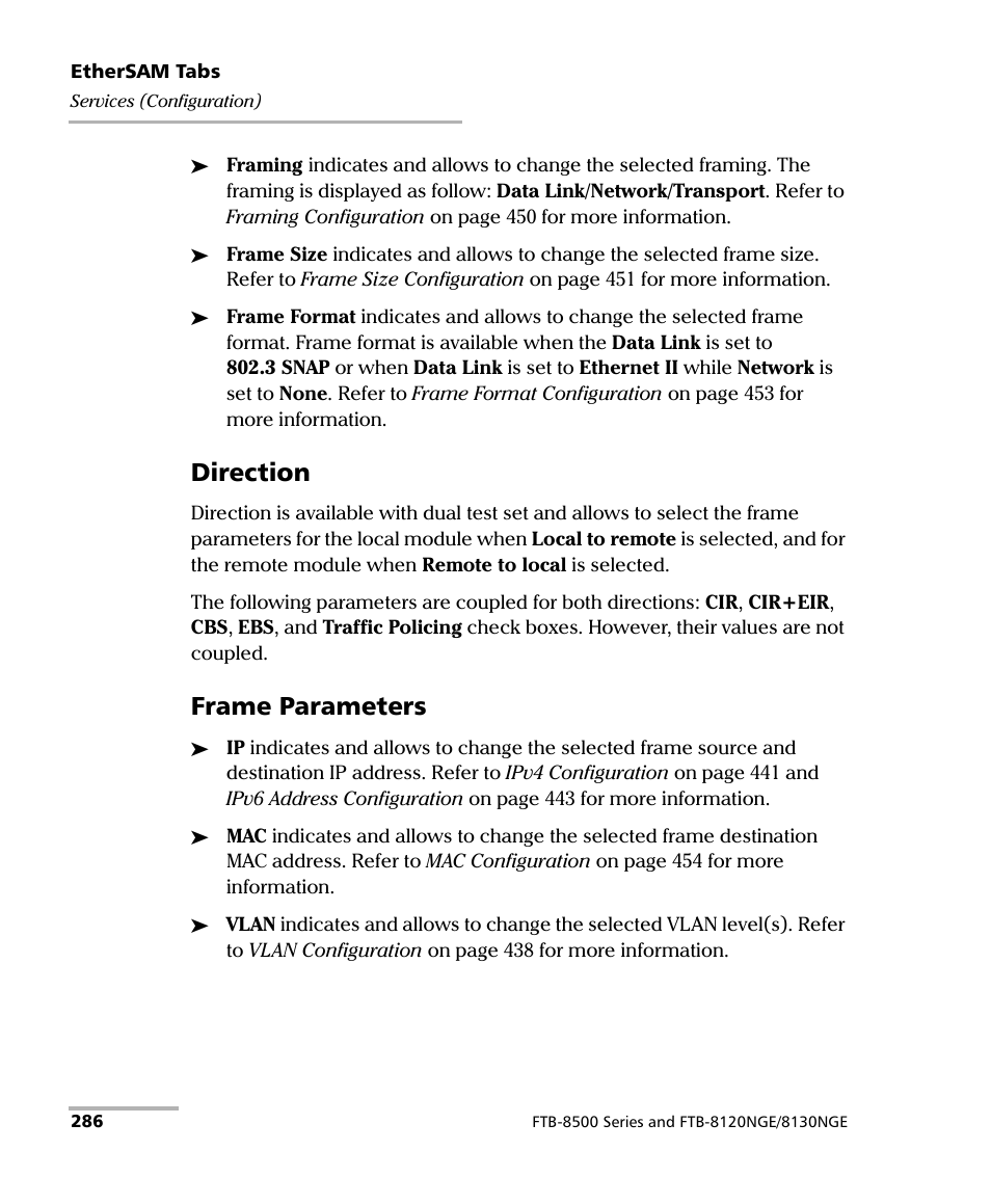 Direction, Frame parameters | EXFO FTB-8500 Series for FTB-200 User Manual | Page 300 / 513