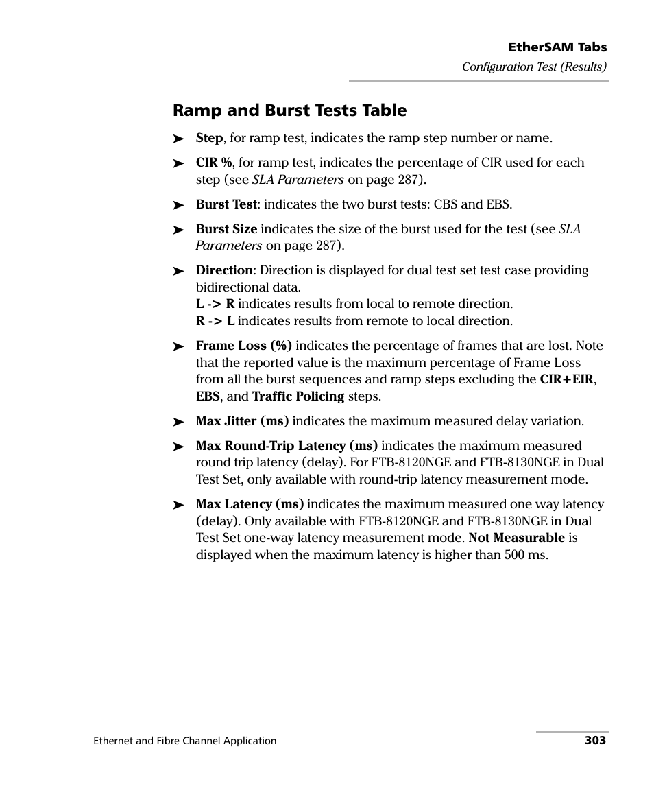 Ramp and burst tests table | EXFO FTB-8500 Series for FTB-200 User Manual | Page 317 / 513