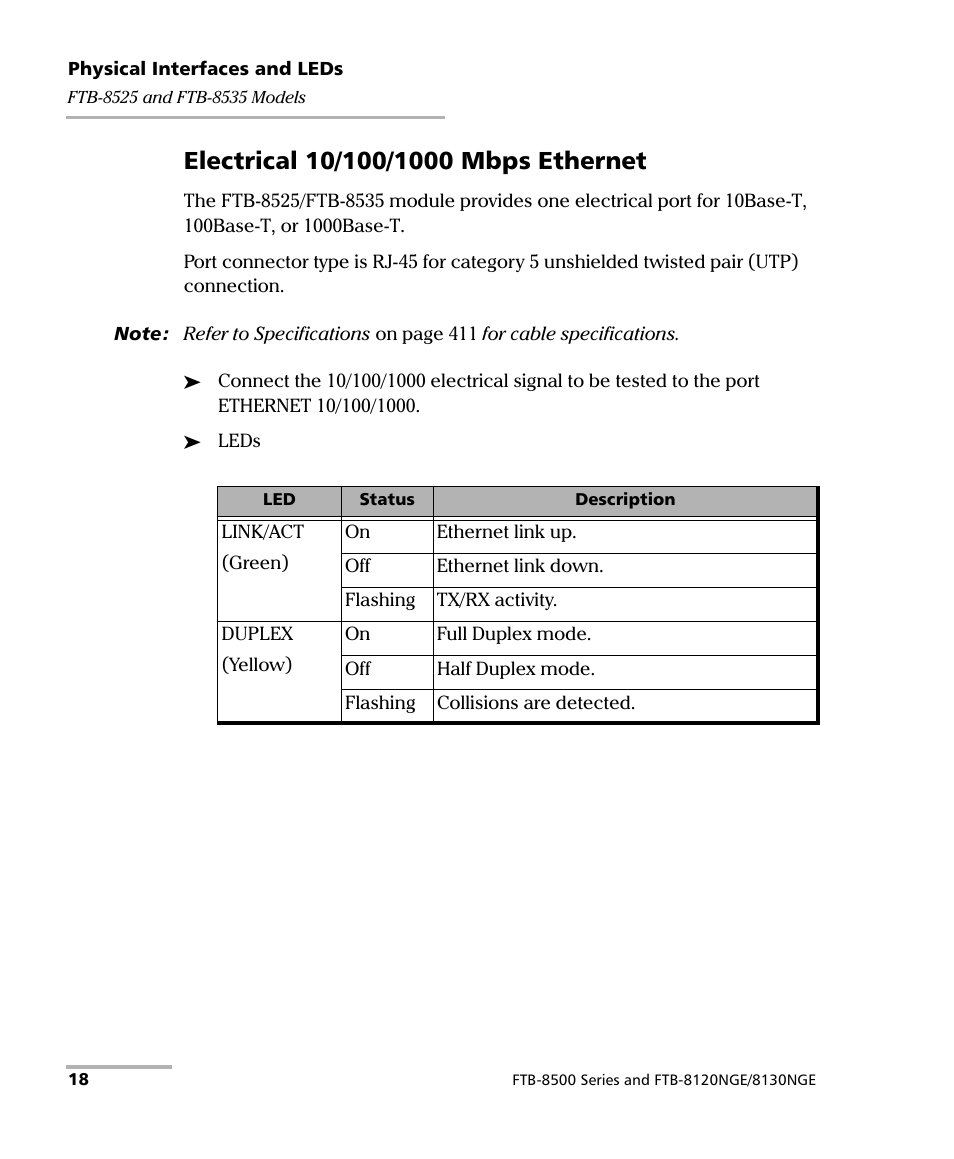 Electrical 10/100/1000 mbps ethernet | EXFO FTB-8500 Series for FTB-200 User Manual | Page 32 / 513