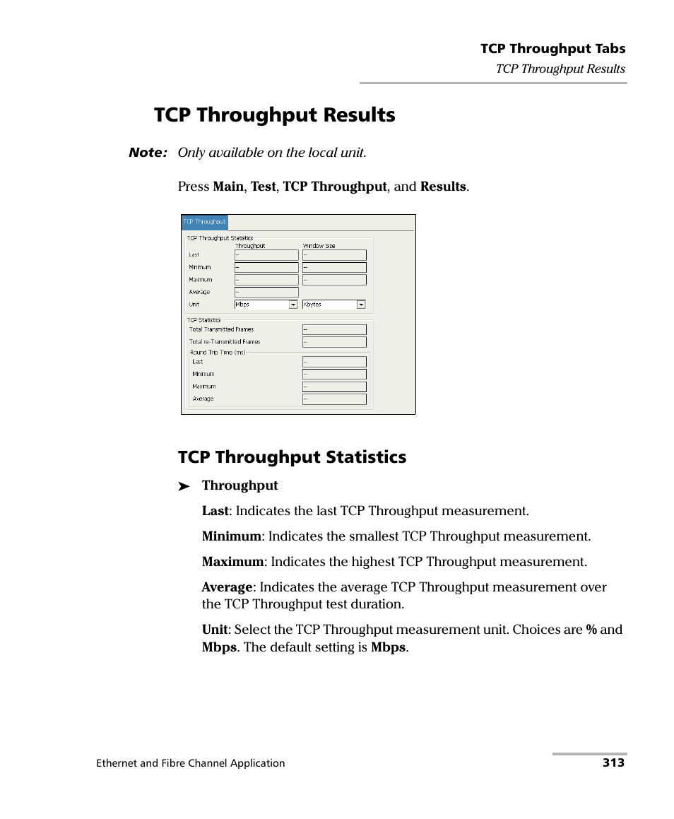 Tcp throughput results, Tcp throughput statistics | EXFO FTB-8500 Series for FTB-200 User Manual | Page 327 / 513