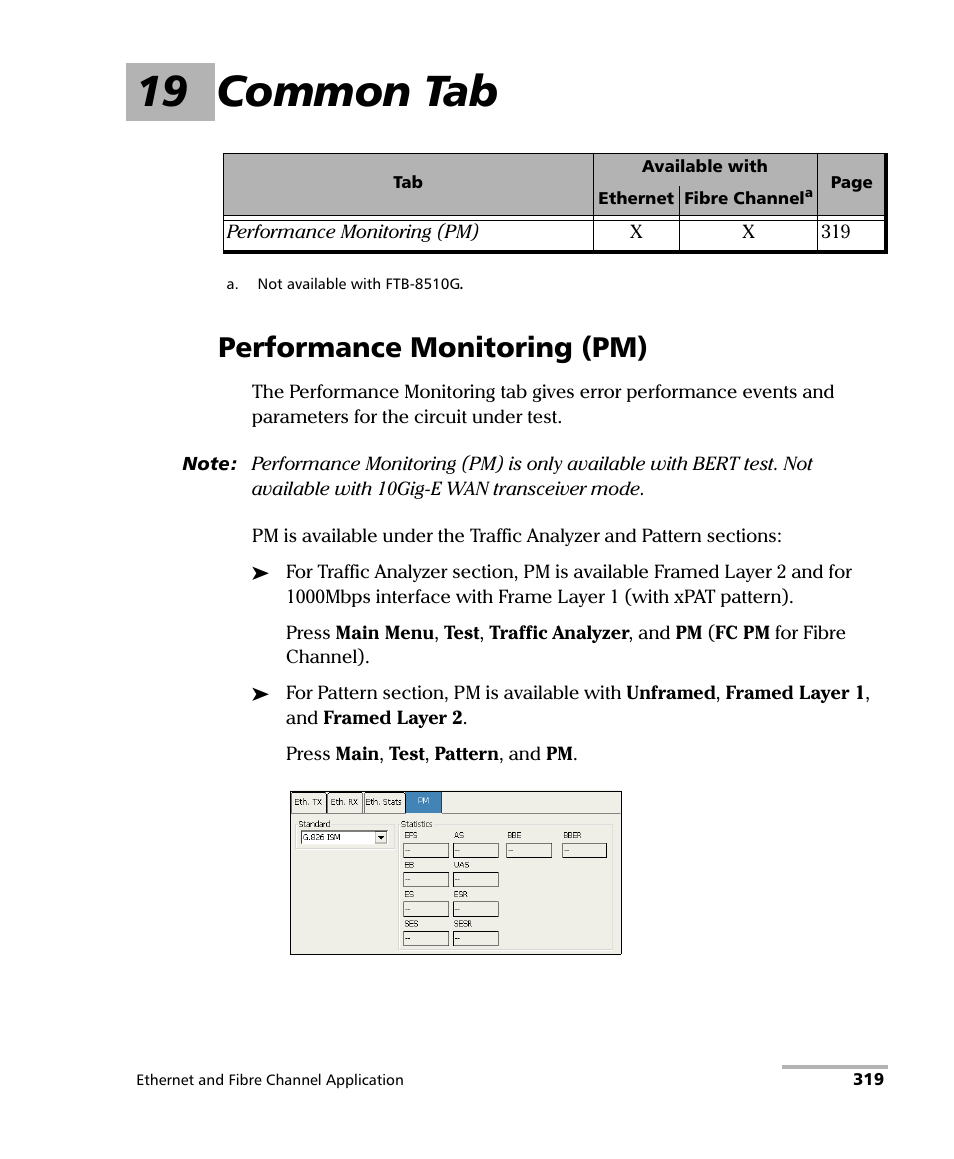 19 common tab, Performance monitoring (pm) | EXFO FTB-8500 Series for FTB-200 User Manual | Page 333 / 513