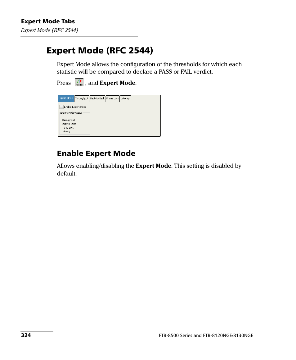 Expert mode (rfc 2544), Enable expert mode | EXFO FTB-8500 Series for FTB-200 User Manual | Page 338 / 513