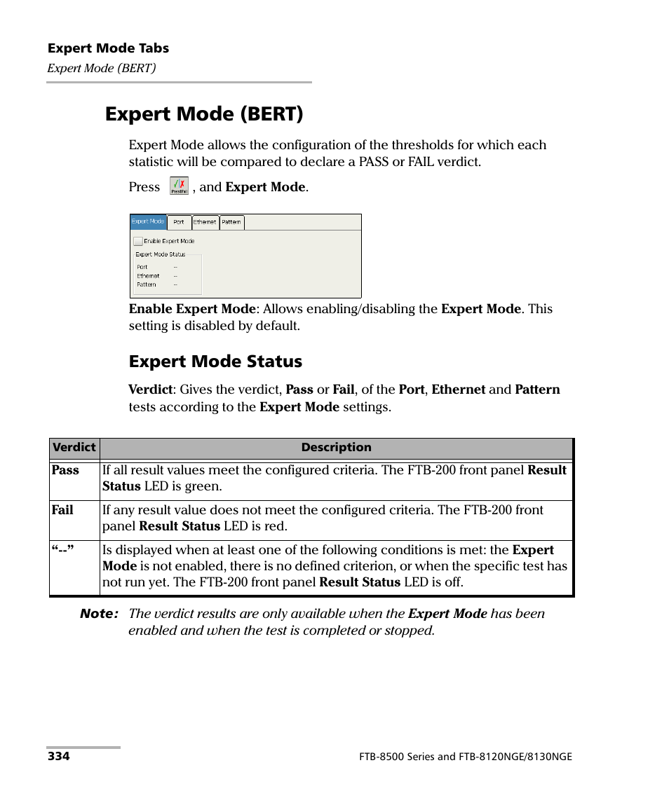 Expert mode (bert), Expert mode status | EXFO FTB-8500 Series for FTB-200 User Manual | Page 348 / 513