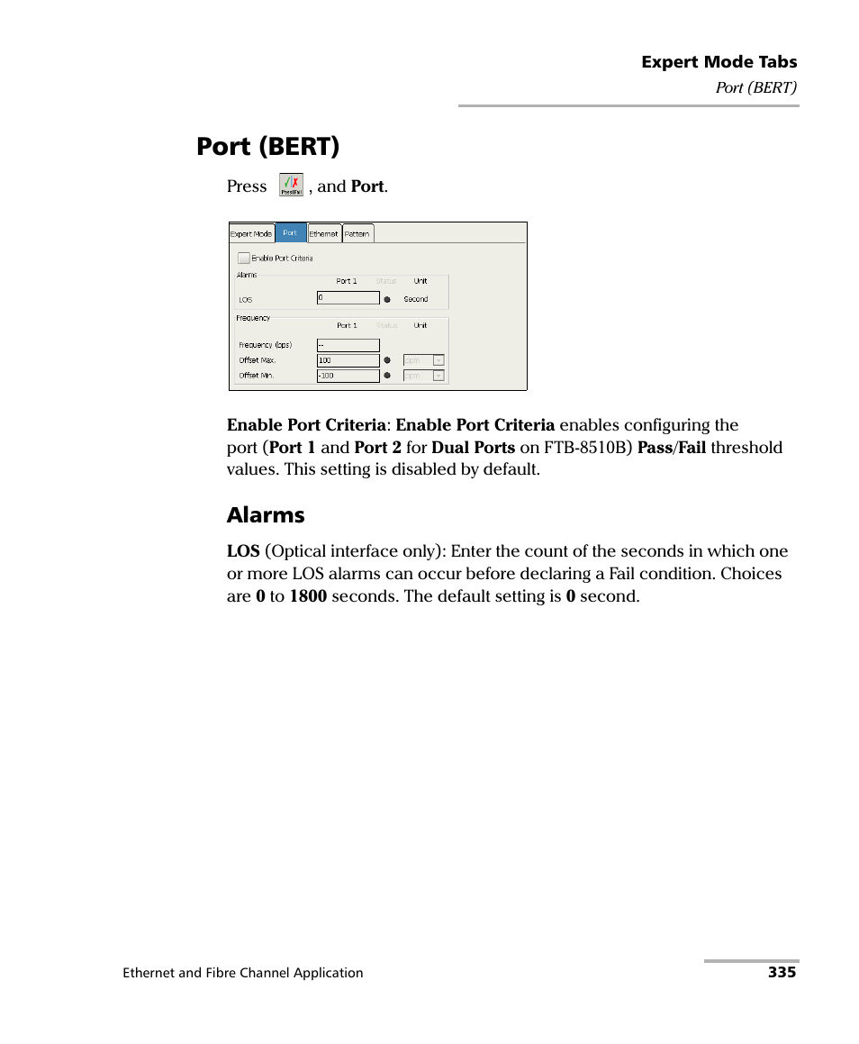 Port (bert), Alarms | EXFO FTB-8500 Series for FTB-200 User Manual | Page 349 / 513