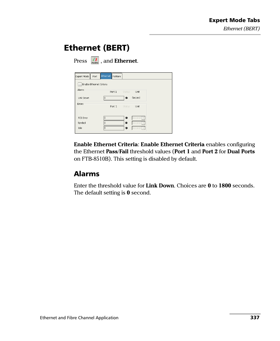 Ethernet (bert), Alarms | EXFO FTB-8500 Series for FTB-200 User Manual | Page 351 / 513