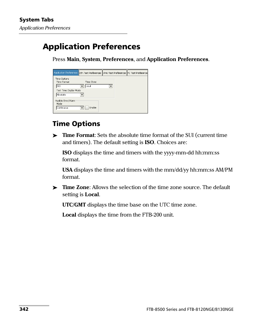 Application preferences, Time options | EXFO FTB-8500 Series for FTB-200 User Manual | Page 356 / 513
