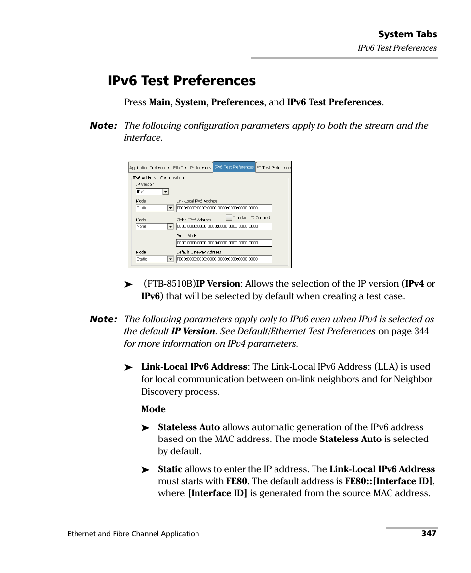 Ipv6 test preferences | EXFO FTB-8500 Series for FTB-200 User Manual | Page 361 / 513