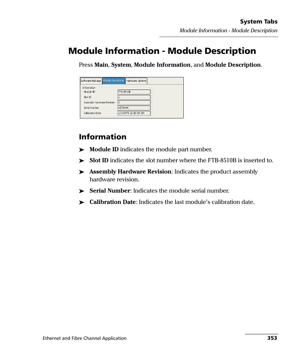 Module information - module description, Information | EXFO FTB-8500 Series for FTB-200 User Manual | Page 367 / 513