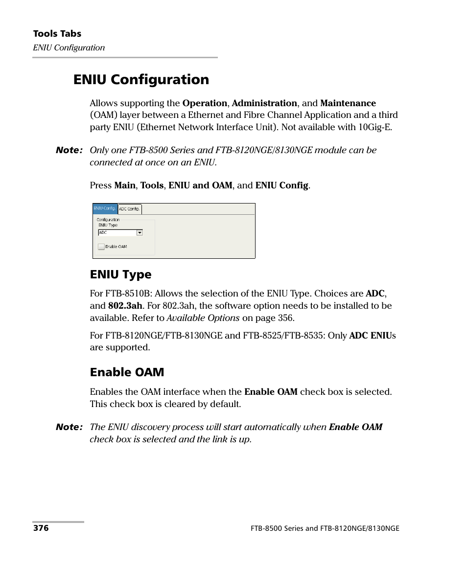 Eniu configuration, Eniu type, Enable oam | EXFO FTB-8500 Series for FTB-200 User Manual | Page 390 / 513