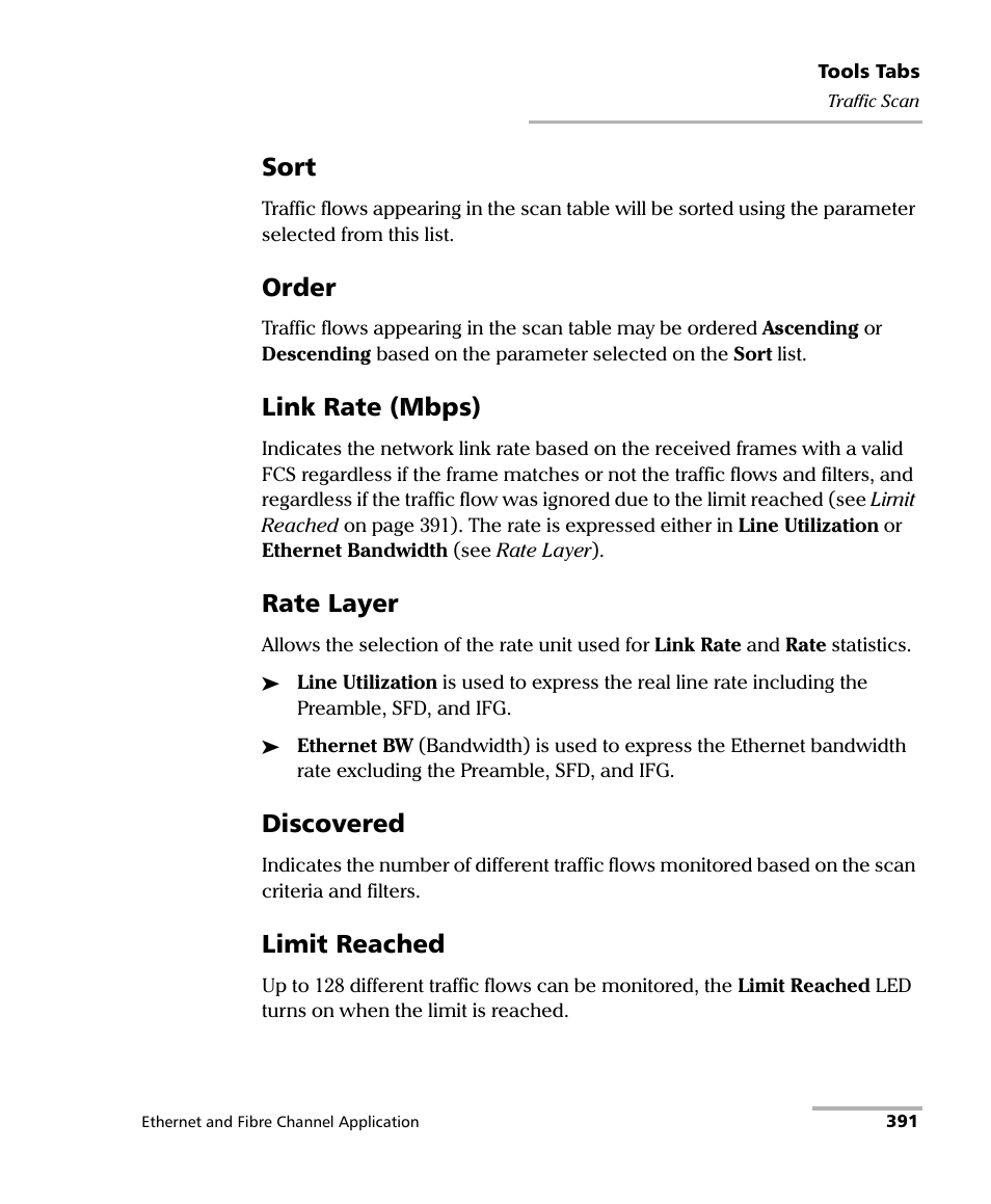 Sort, Order, Link rate (mbps) | Rate layer, Discovered, Limit reached | EXFO FTB-8500 Series for FTB-200 User Manual | Page 405 / 513