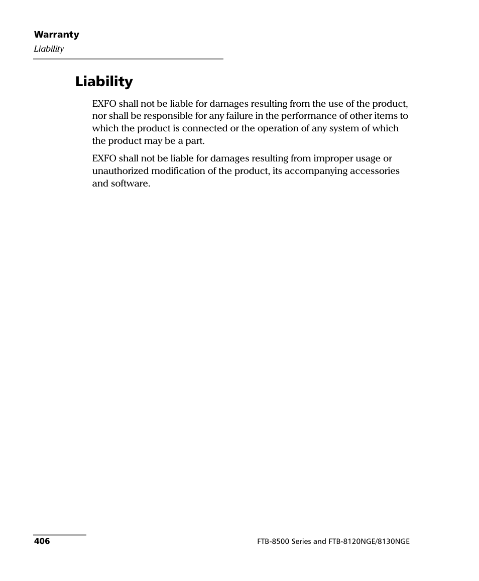 Liability | EXFO FTB-8500 Series for FTB-200 User Manual | Page 420 / 513