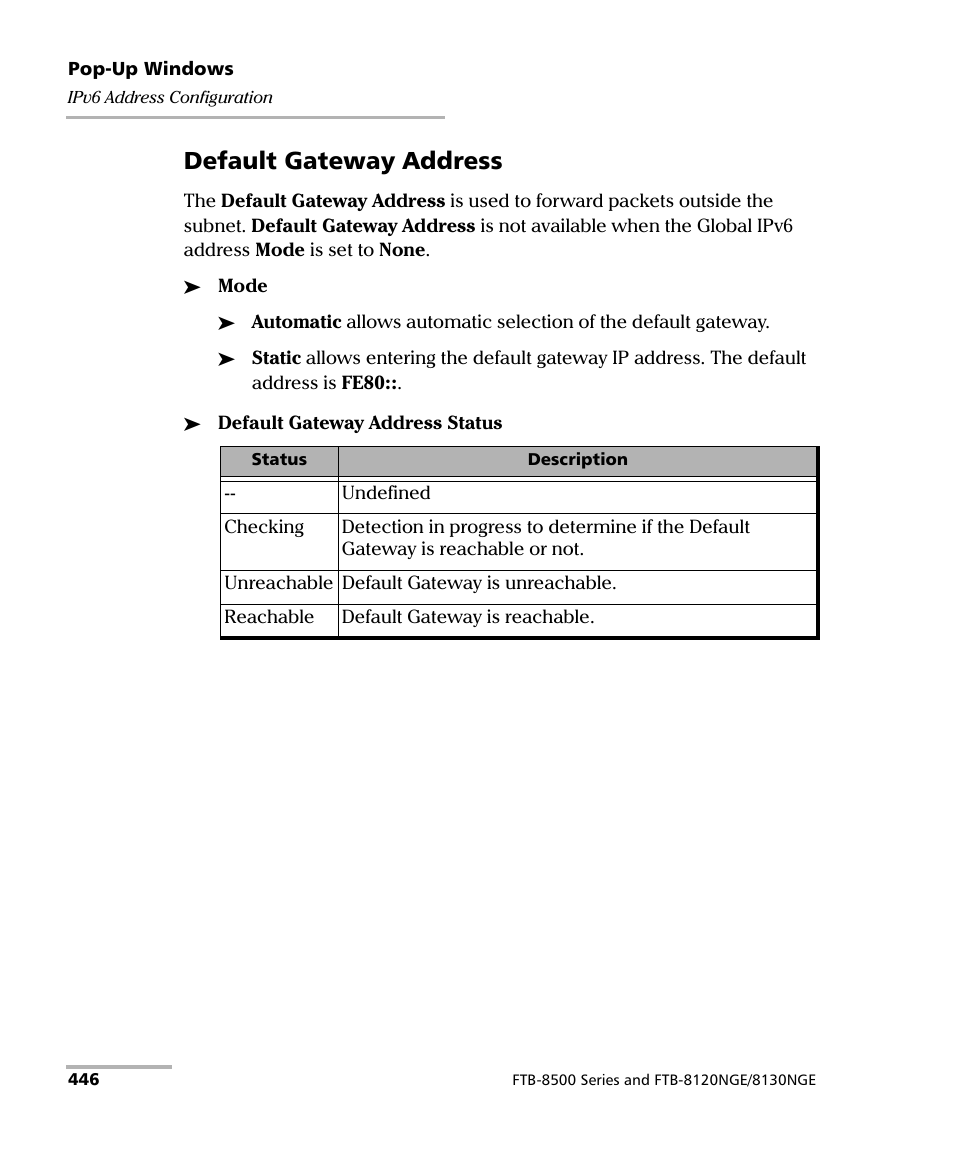 Default gateway address | EXFO FTB-8500 Series for FTB-200 User Manual | Page 460 / 513