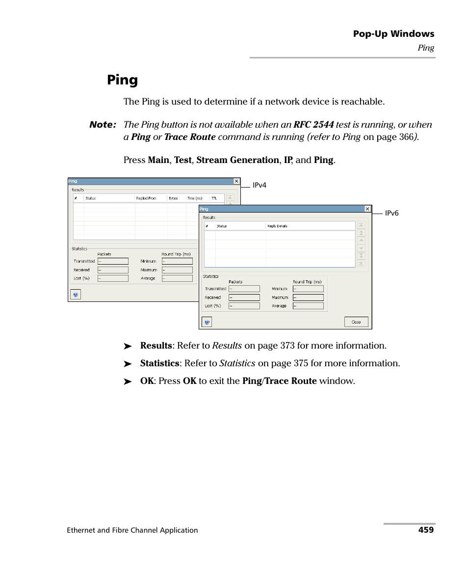 Ping | EXFO FTB-8500 Series for FTB-200 User Manual | Page 473 / 513