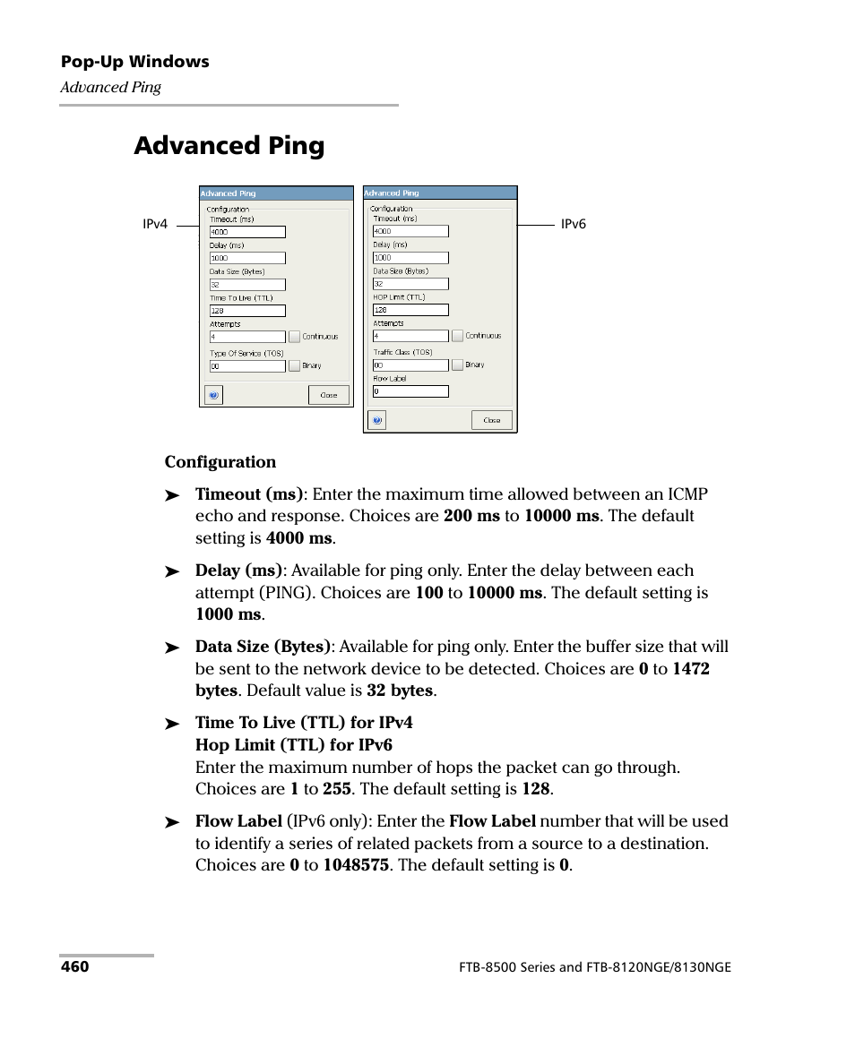 Advanced ping | EXFO FTB-8500 Series for FTB-200 User Manual | Page 474 / 513