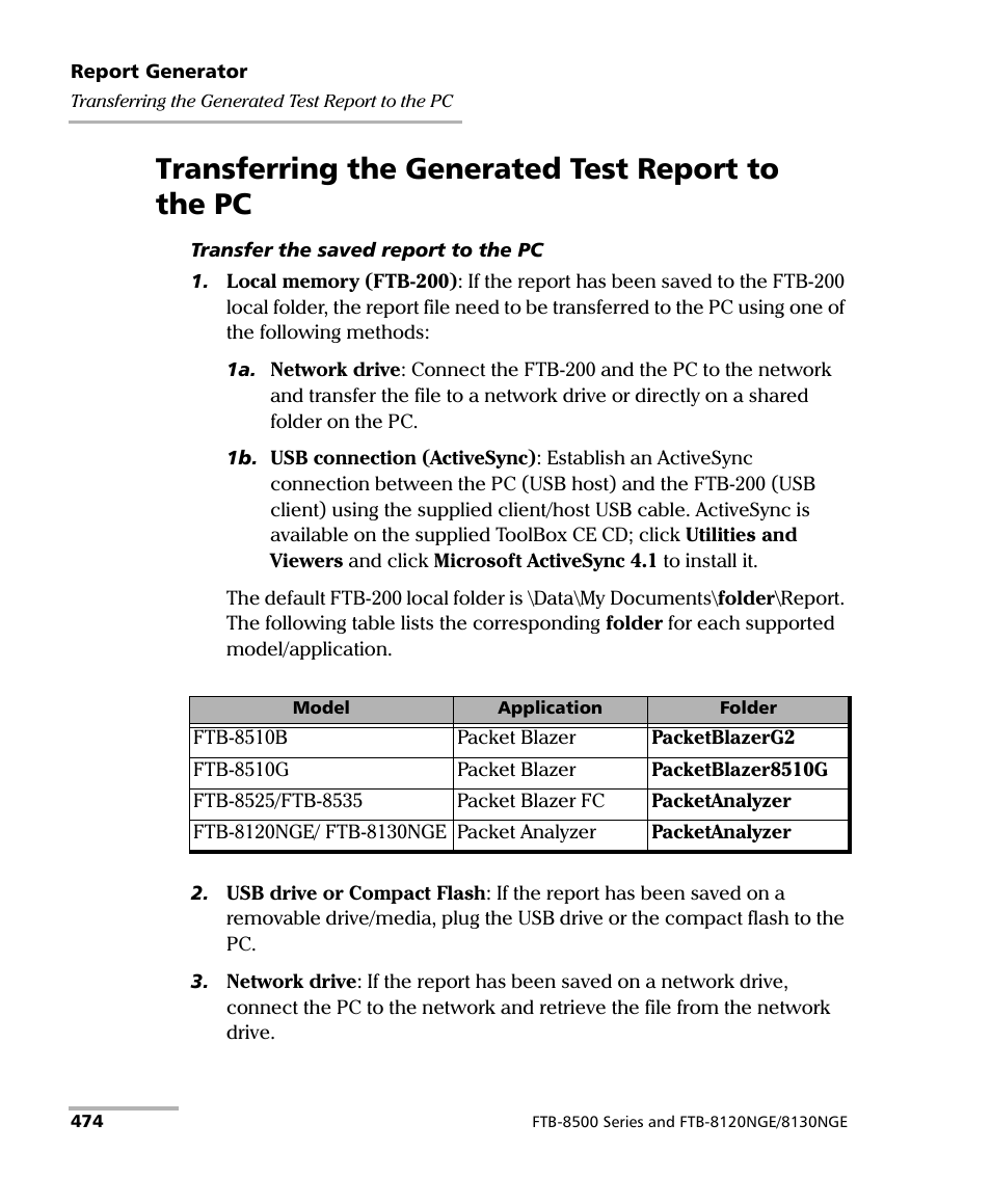 Transferring the generated test report to the pc | EXFO FTB-8500 Series for FTB-200 User Manual | Page 488 / 513