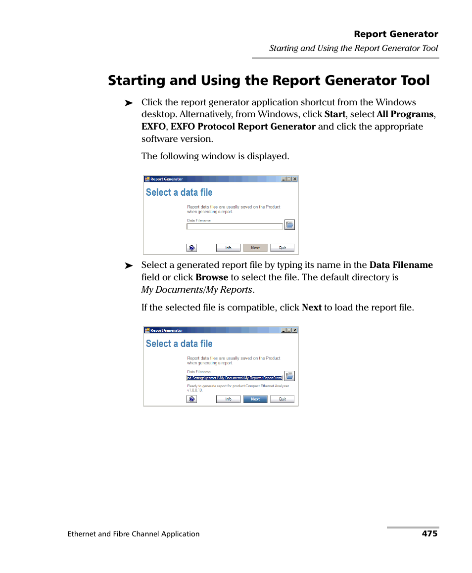 Starting and using the report generator tool | EXFO FTB-8500 Series for FTB-200 User Manual | Page 489 / 513