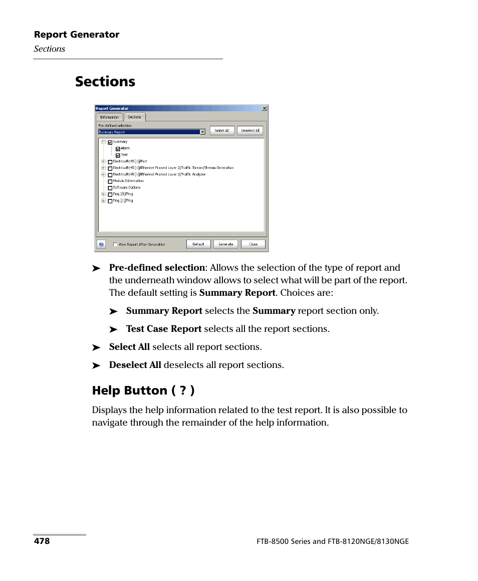 Sections, Help button ( ? ) | EXFO FTB-8500 Series for FTB-200 User Manual | Page 492 / 513