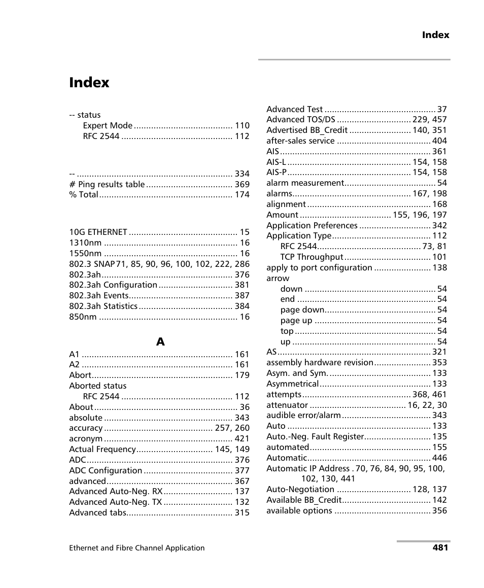 Index | EXFO FTB-8500 Series for FTB-200 User Manual | Page 495 / 513