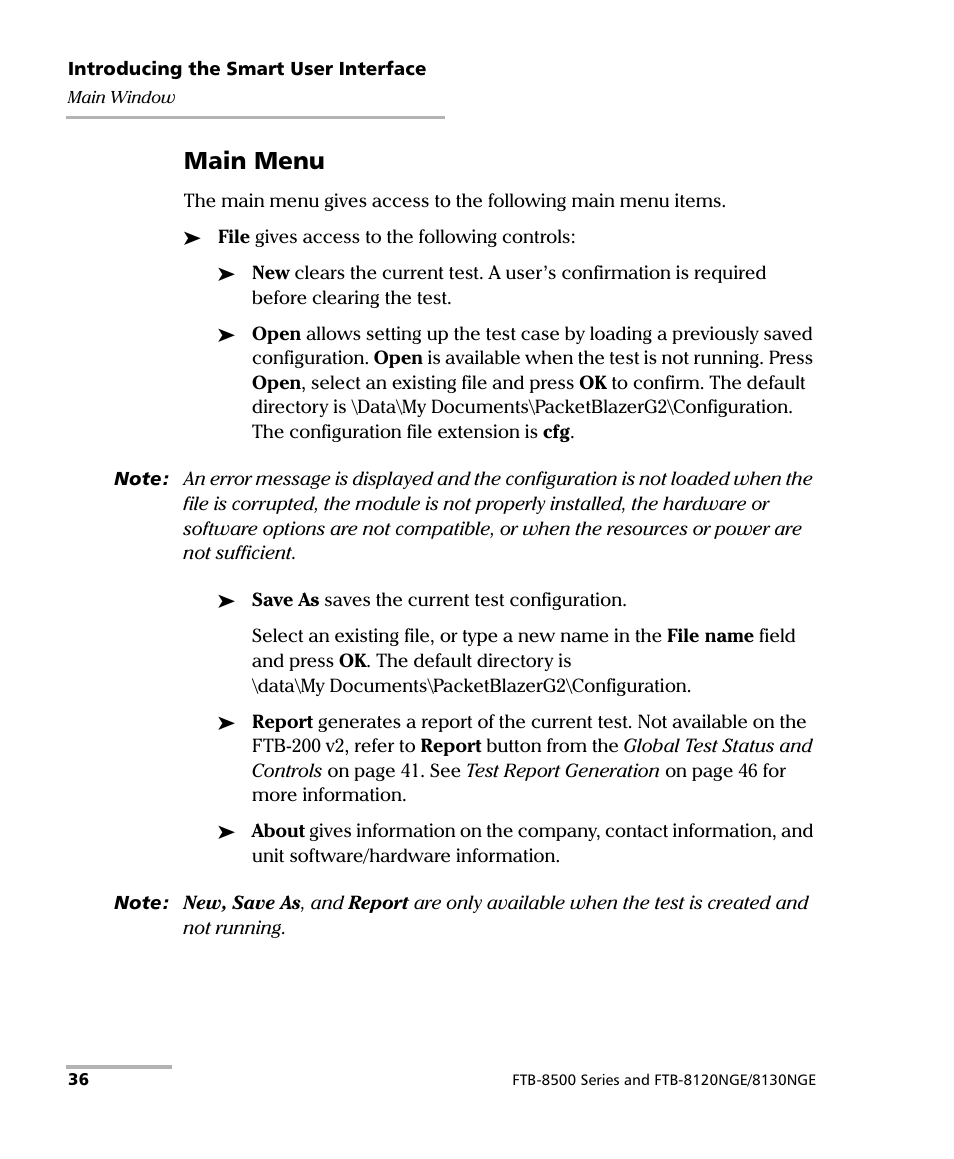 Main menu | EXFO FTB-8500 Series for FTB-200 User Manual | Page 50 / 513