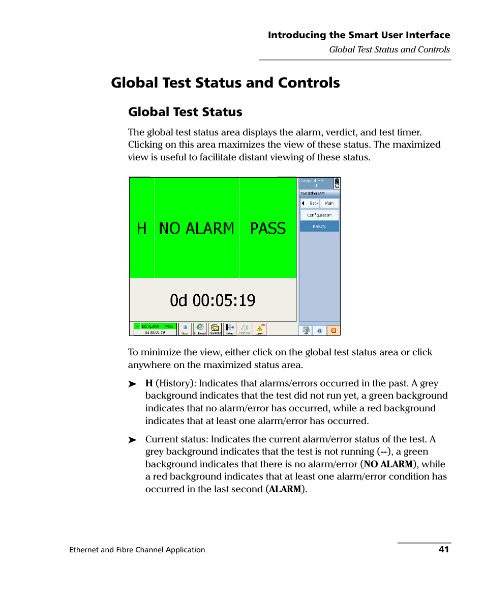 Global test status and controls, Global test status | EXFO FTB-8500 Series for FTB-200 User Manual | Page 55 / 513