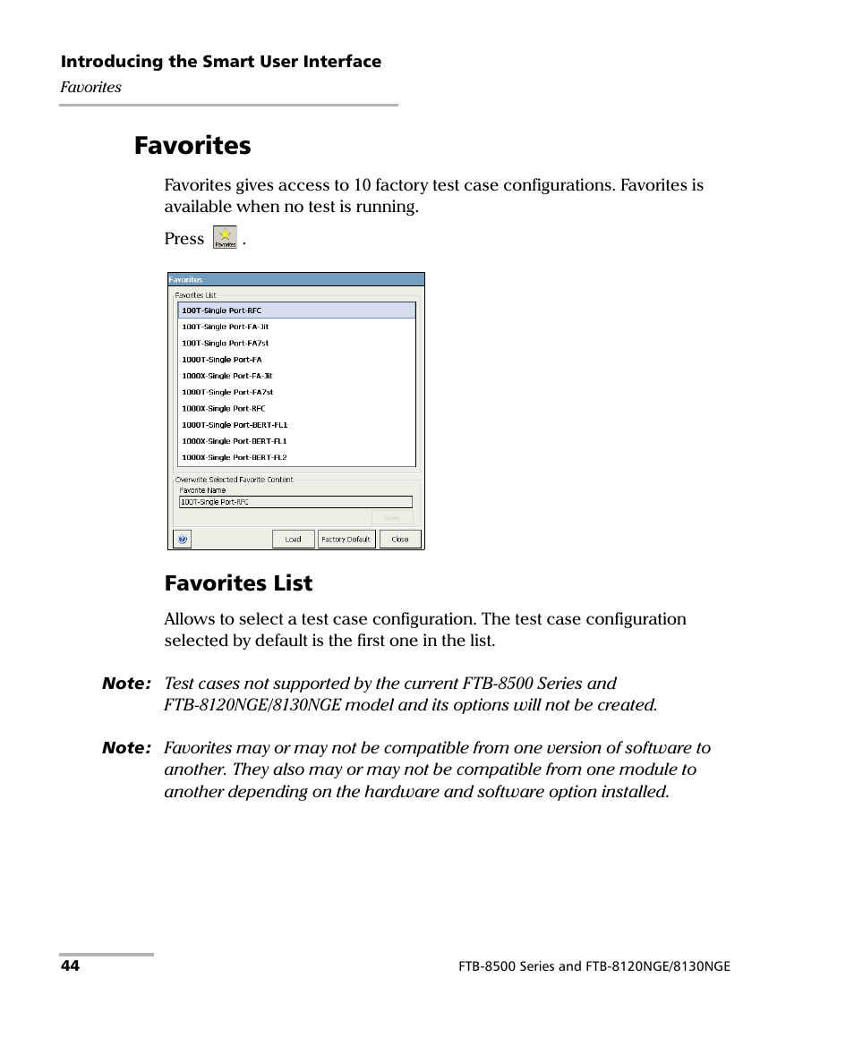 Favorites, Favorites list | EXFO FTB-8500 Series for FTB-200 User Manual | Page 58 / 513