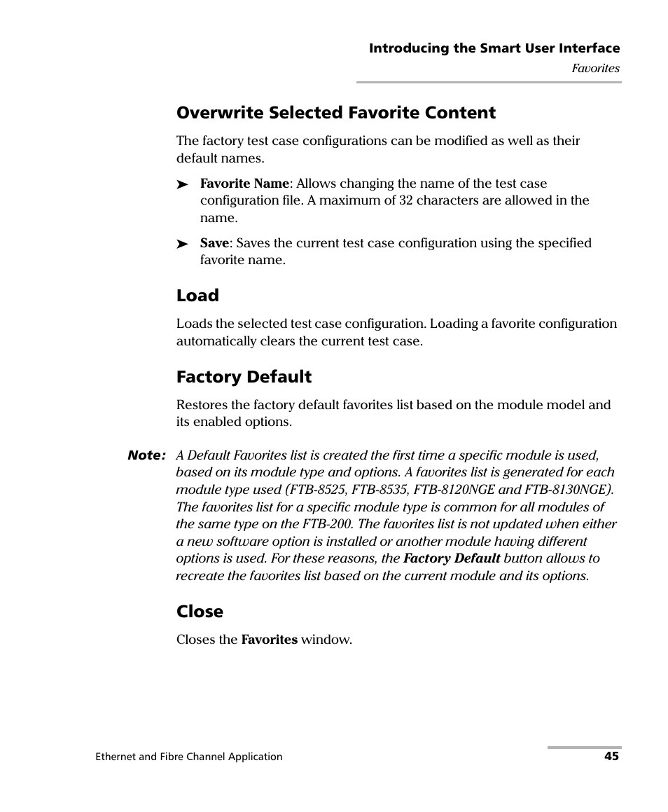 Overwrite selected favorite content, Load, Factory default | Close | EXFO FTB-8500 Series for FTB-200 User Manual | Page 59 / 513