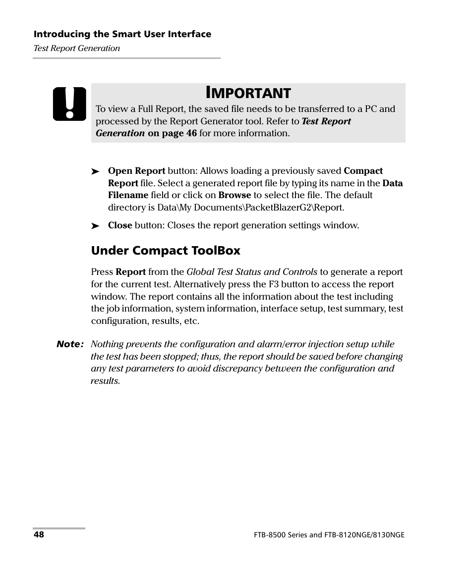 Under compact toolbox, Mportant | EXFO FTB-8500 Series for FTB-200 User Manual | Page 62 / 513