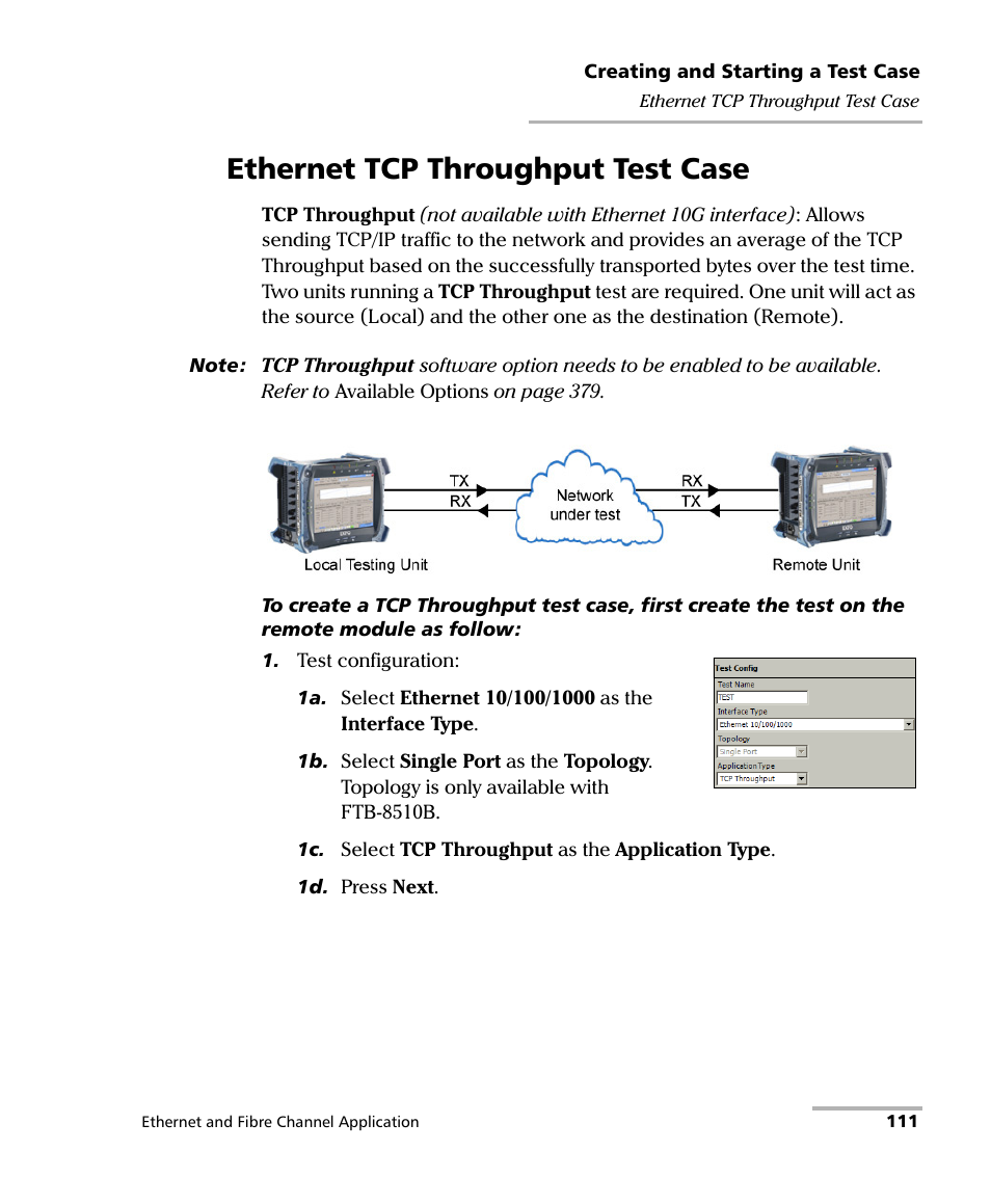 Ethernet tcp throughput test case | EXFO FTB-8500 Series for FTB-500 User Manual | Page 125 / 544