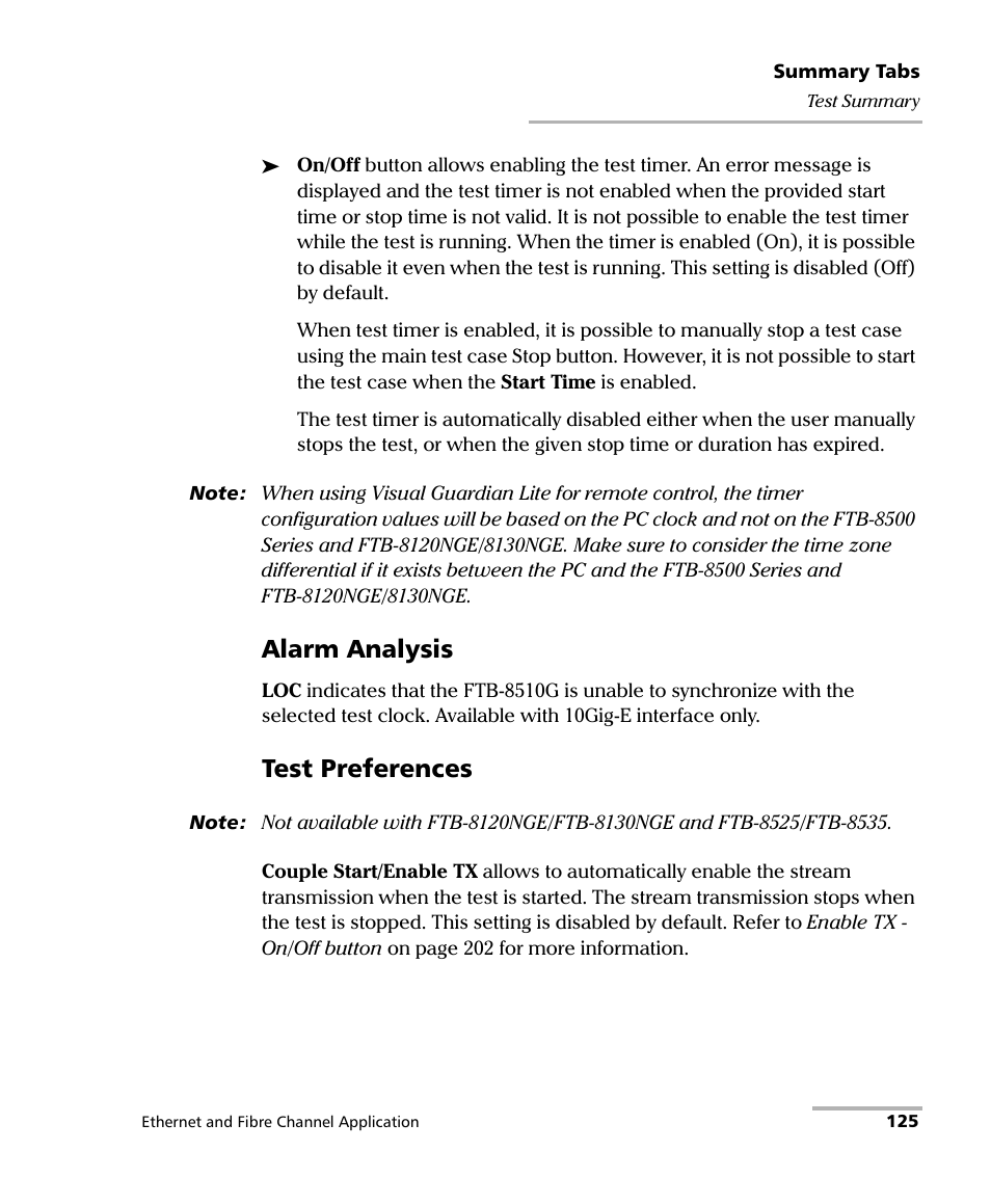 Alarm analysis, Test preferences | EXFO FTB-8500 Series for FTB-500 User Manual | Page 139 / 544