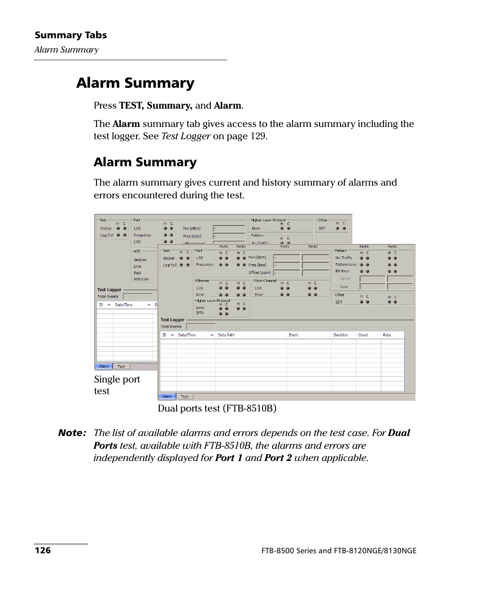 Alarm summary | EXFO FTB-8500 Series for FTB-500 User Manual | Page 140 / 544